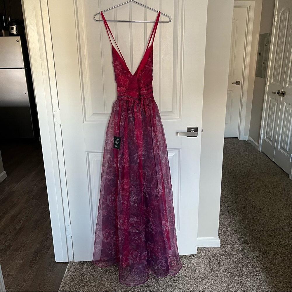 Lulu's Fuchsia Floral Lace Maxi Dress with Plunging V-Neck - Picture 6 of 13